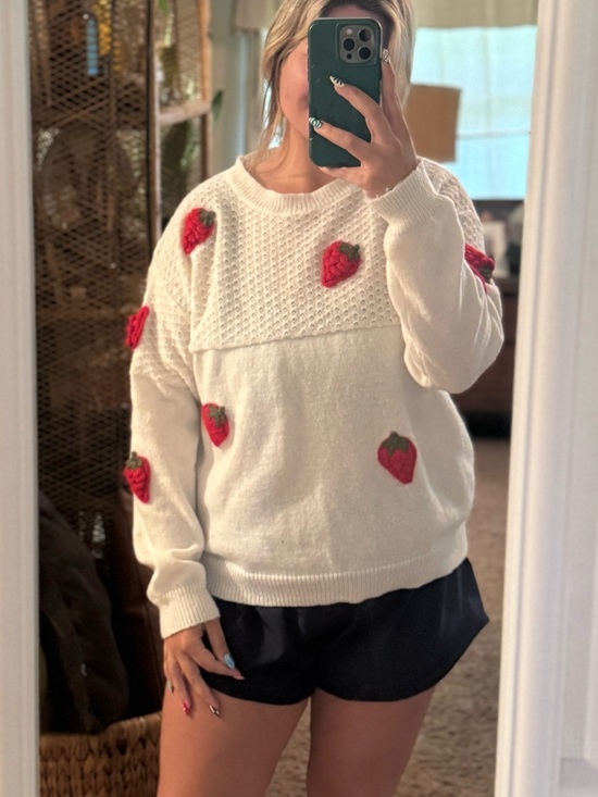 BiBi Sweaters - BIBI Strawberry Crochet Knit Sweater